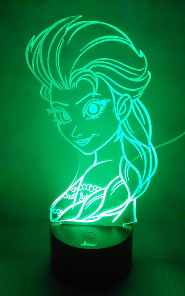 Princess Elsa 3D Night Light LED Illusion Lamp Bedside Desk Lamp, 7 Color Changing Lights with Acrylic Flat & ABS Base & USB