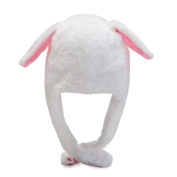 Plush Hat with Moving Rabbit Ears Cute Bunny Hat Funny Moving Ears -NMAOV [DB] White