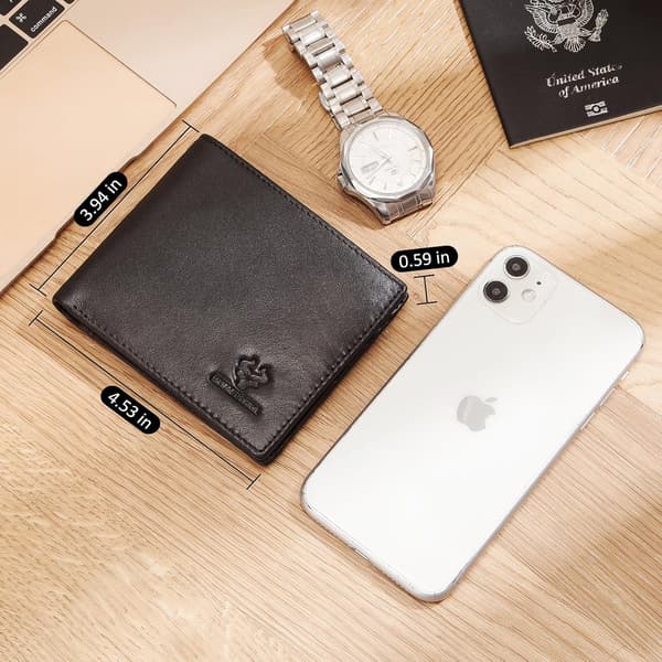Men's Wallet with Chain Genuine Leather Wallet RFID Protected Bifold Wallet with ID Window Card Slots, Black[TT]