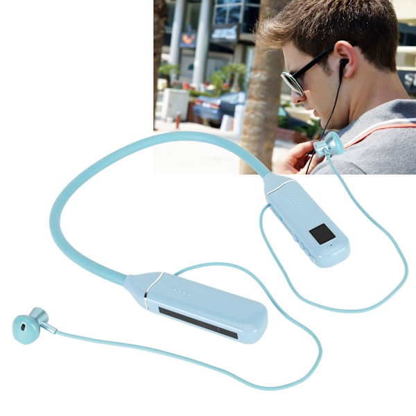 Bluetooth Nackband Hörlurar LED Strömdisplay Minneskort Uppspelning Magnetiska Hörlurar Headset med RGB Bakgrundsbelysning Blå