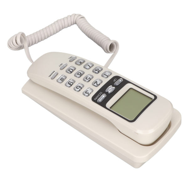 KXT777CID Sladdtelefon för väggmontering med kalender, LCD-display, återuppringningsfunktion, fast telefon med sladd för hotell, hem, kontor (Vit)
