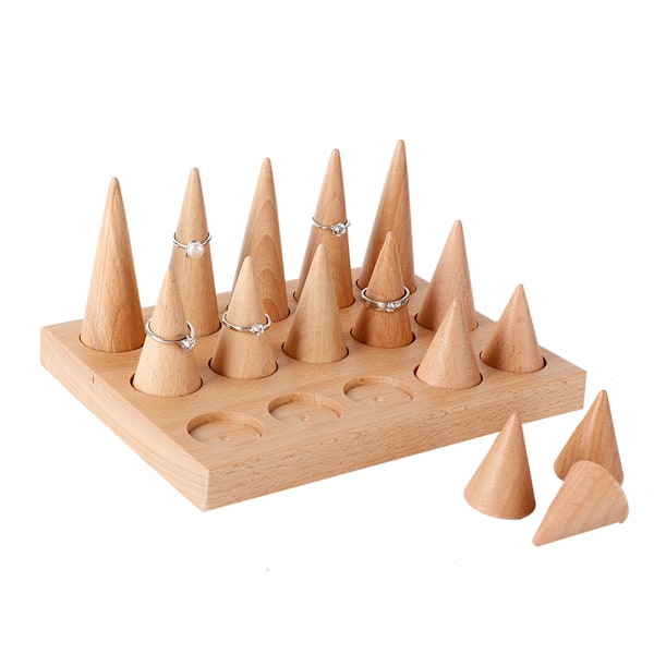 Wooden 15 Fingers Display Ring Holder Showcase Stand Jewelry Rings Organizer