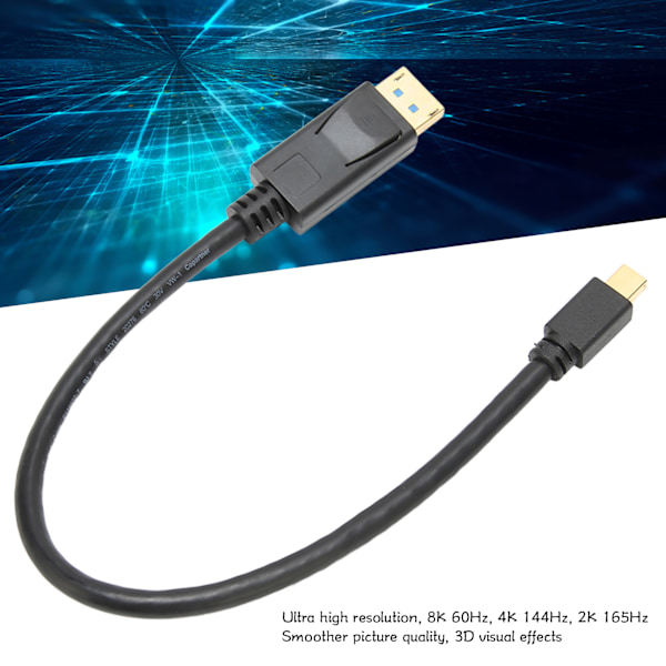 Mini DP till DisplayPort 8K Kabel 8K 60HZ 4K 144HZ 2K 165Hz 32.4Gbps Dubbelriktad Överföring 30cm Mini DP till DP Kabel