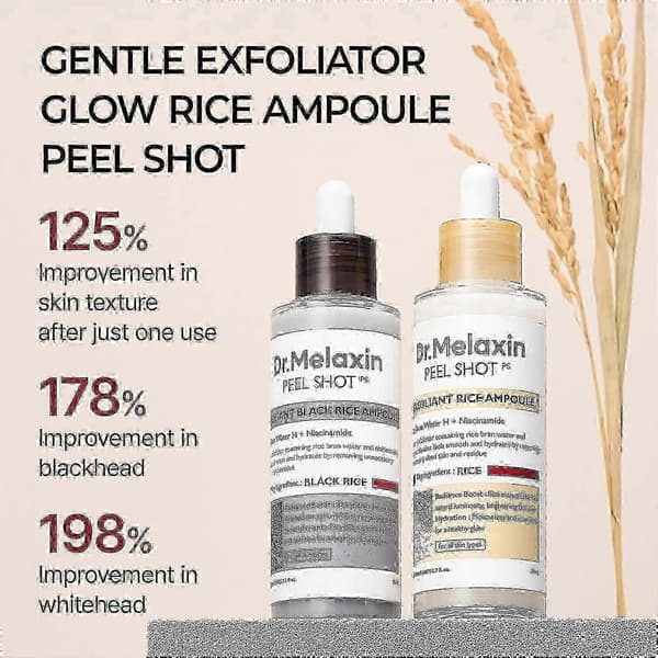 2 STK PEEL SHOT GLOW EXFOLIANT RICE AMPOULE (HVIT RIS/SVART RIS)[TT]