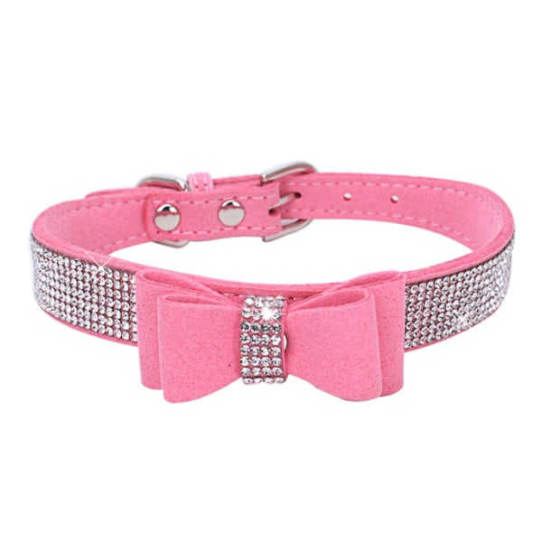 Kristall hundhalsband med rosett halsband Strass hundhalsband guld glittrande hund Pink XS