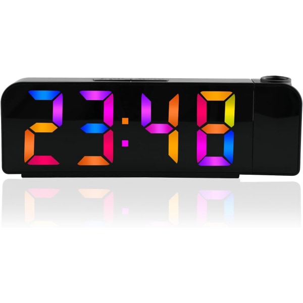 Projektionsväckarklocka, LED digital display väckarklocka, 180° roterbar projektor digital klocka med USB laddning, 60 minuters snooze, minne