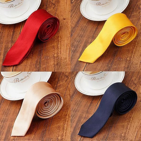 1 STK Herre Slips Smal Klassisk Svart Bryllupsslips Ensfarget Fest Slank yellow One-size