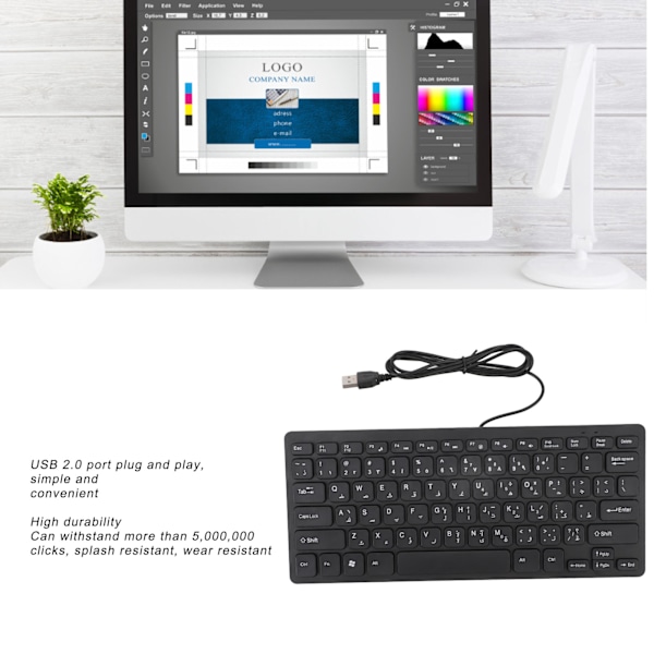 78 Tangenter Ultra Slim Språkkeyboard USB Kabelanslutet Kompakt Tangentbord med Ergonomiska Knappar för Dator Skrivbord PC Arabiska