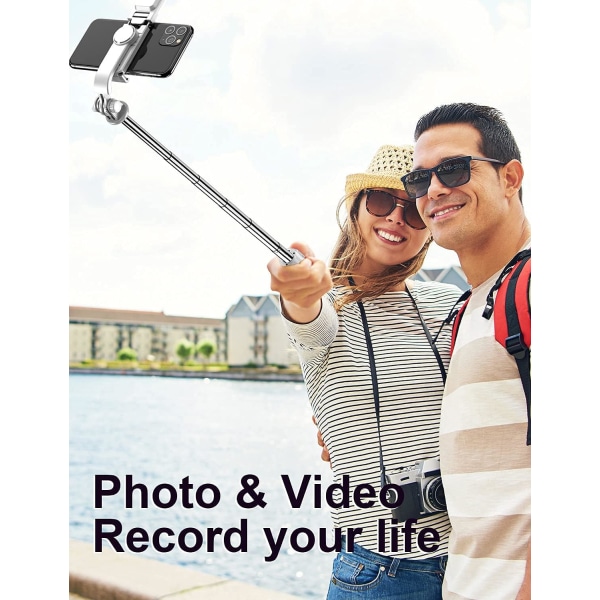 Selfie Stick-stativ med fjärrkontroll, utdragbart Selfie Stick-stativ med LED-ringljus, löstagbar fjärrkontroll kompatibel med IPhone 13/13 Pro/12/11/11 White