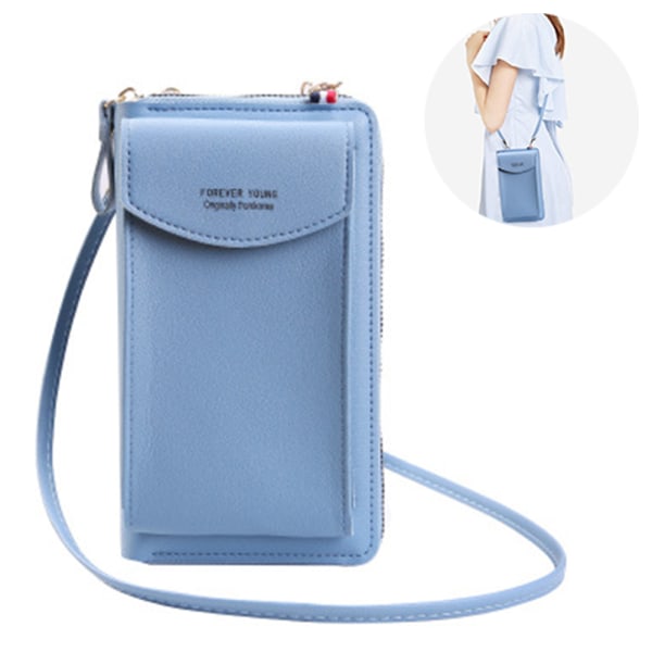PU-läderblockerande Crossbody mobiltelefonväska för kvinnor plånbok Blue