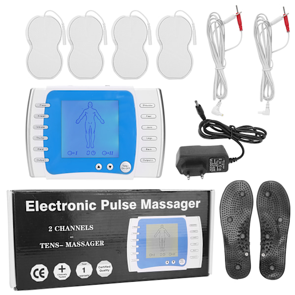 2-kanals elektronisk pulsmassageapparat justerbar muskelmassageapparat EU-kontakt 100-240V