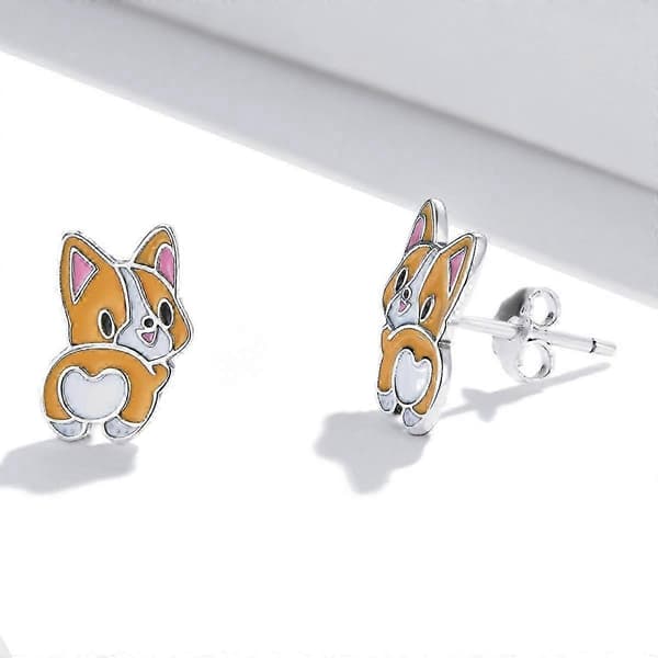 S925 Sterling Sølv Søde Corgi Ørestikker Dameøreringe 25-26s[TT]