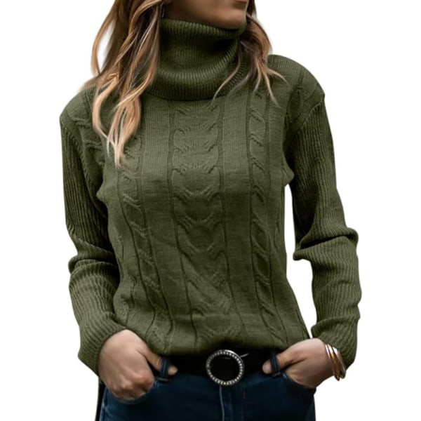 Pullover dame rullekrave skjorte kabelstrik elegante langærmede toppe Army green L