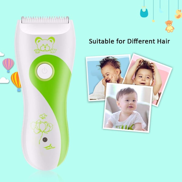 Säker Keramisk Blad Baby Hårklippare, Grön Lång Batteritid Trimmer, För Barn Under 10, Hela Kroppen Vattentät, Inkluderar 2 Gränskammar Och LED