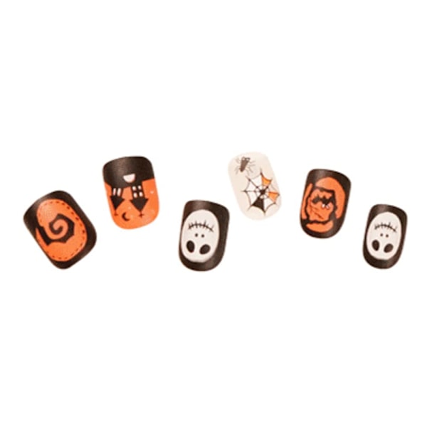 Halloween Nagelkonst Set, Tryck På Naglar med Spindelnätsdesign och Dubbelstrukturerad Design för Salongskvalitetsmani, 24st Svarta Akryl Återanvändbara Falska