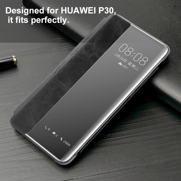 Til HUAWEI P30 PRO mobiltelefon taske Intelligent Sleep Protective Cover (sort)
