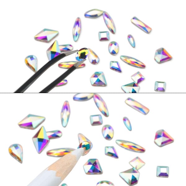 Iridescent Kristall Ab Färg Flatback Nagelstenar, 120 st Glittrande Glas Rhinestones För Diy Nagelkonst Och Trendiga Hantverksdekorationer (Inkluderar Verktyg
