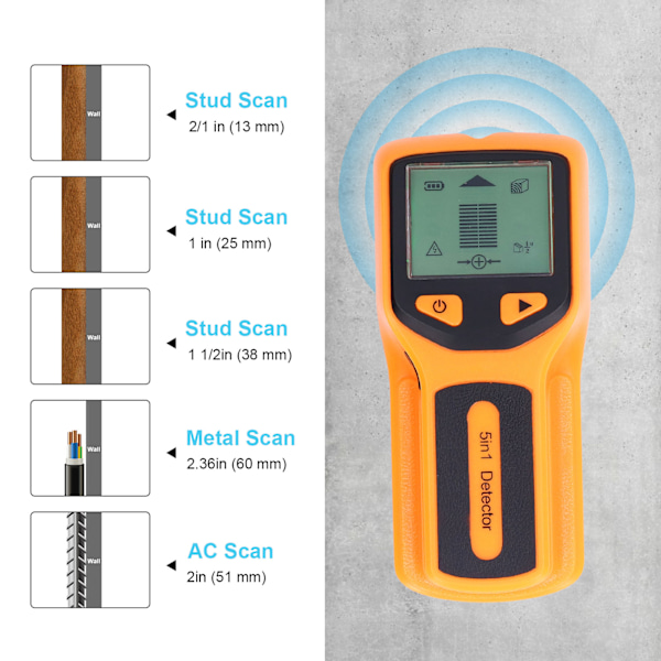 5 i 1 Stud Finder Multifunktionel Væg Scanner LCD Elektronisk Metal Stud Detektor HW430Gul