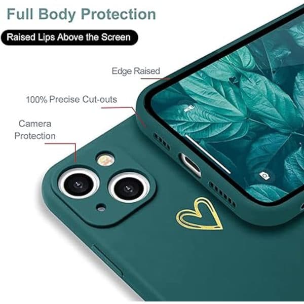(Green) Case compatible with Samsung S22 Shockproof Silicone TPU Case with Cute Golden Love Pattern Soft Full Protective Case for Samsung Galaxy