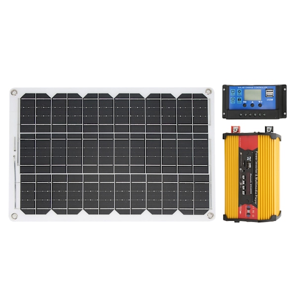 Solkraftsystem Strömriktare med MP3 Multimediaspelare 30A Solcellsladdningsregulator 18W Monokristallin Solpanel 12V till 230V