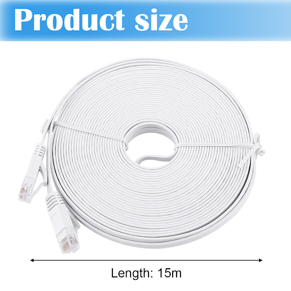 RJ45 CAT6 Ethernet Nätverks Platt LAN-kabel UTP Patch Router Kablar 1000M Vit 15 meter