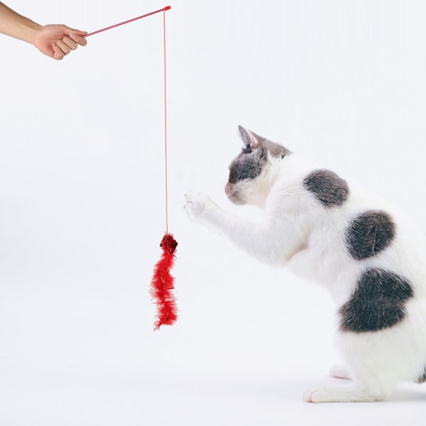 Cat Funny Toy Teaser Kitten Chaser Toy Stick Wand with Feather Crackle Design