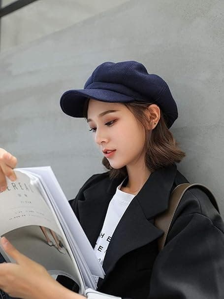 Dam Newsboy Hatt Cabbie Keps Skärm Beret Spetsig Vinterhatt