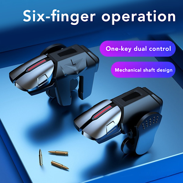 Mobil Spel Trigger 6 Finger Länkage Spelkontroll för Telefoner Känsliga Mobila Triggers Spel Trigger Legering Svart