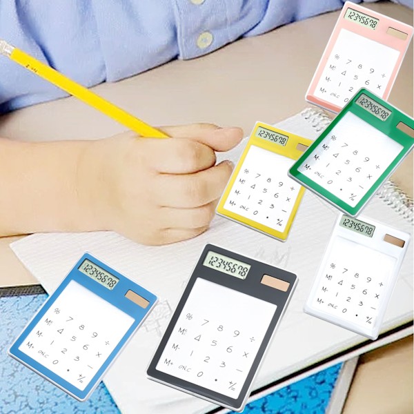 Solar Powered Calculator Touch Screen 8 Digit LCD Display Portable Transparent Calculator for Office School Home Blue