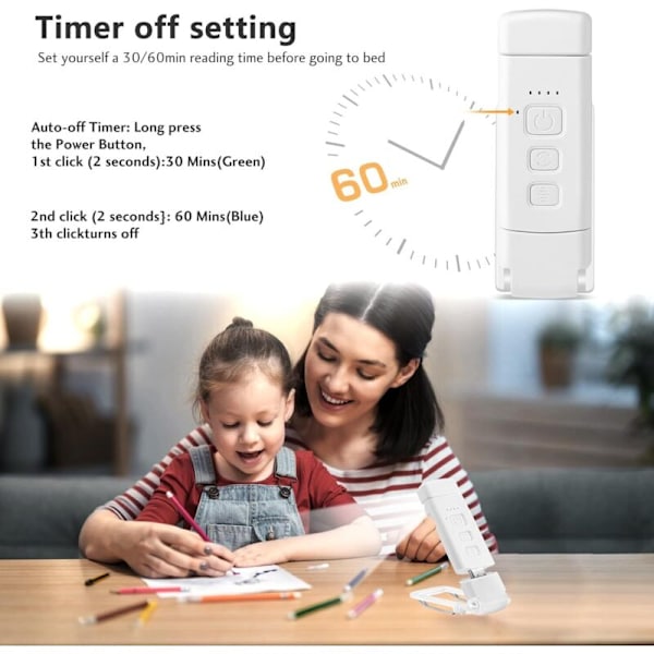 Reading Lamp, USB Rechargeable E-reader, 3 Modes, 5 Adjustable Brightness Levels, 500mAh Foldable Mini Clip for Reading Books