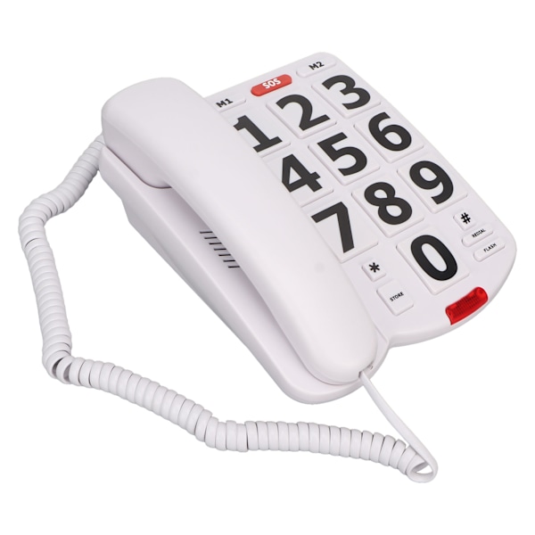 Telefon med stora knappar, enkel klassisk justerbar volym, fast telefon för seniorer, vit