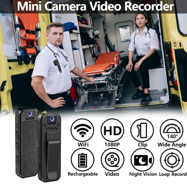 Kroppsburna kamera HD 1080P Infraröd mörkerseende Rörelsedetektering Inbyggd WiFi Hotspot Bärbar videoinspelare med bältesklämma 180 graders rotering