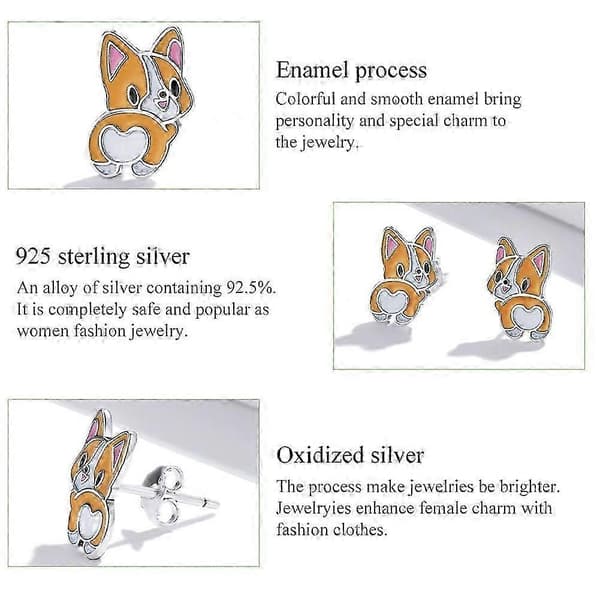 S925 Sterling Sølv Søde Corgi Ørestikker Dameøreringe 25-26s[TT]