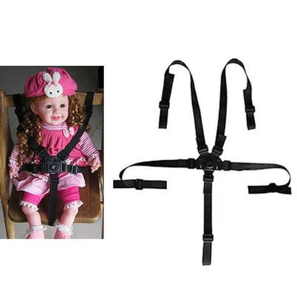 5-punkts sikkerhetsbelte for barn, justerbar roterende krok Babysikkerhetsbelte for barnestol Barnestol barnevogn Buggy (svart)