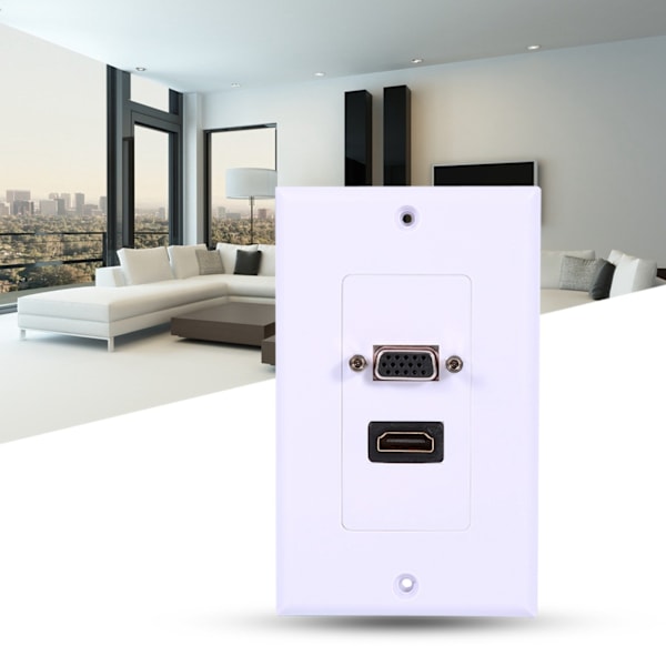 1 Port HDMI Hona 1 Port VGA Hona AV Vägguttag Video Socket Kontaktplatta Vit