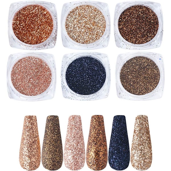 Lösningsmedelsresistent glitter för holografiskt guldglitter, gelpolerings-dipppulverset lyfter din manikyr, blandade färger, 6 st