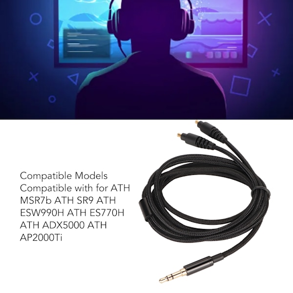 3,5 mm Ersättningshörlurskabel Guldpläterad Kontakt Flätad Kabel Ersättningssladd för ATH MSR7b ATH SR9 ATH ESW990H 1,2 m