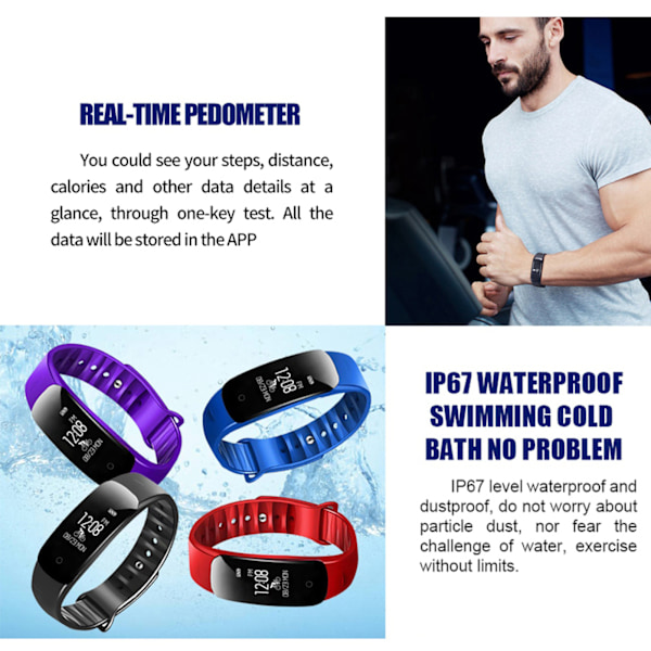 W7 Healthy Smart Bracelet Heart Rate Blood Pressure Monitoring Fitness Sports WatchBlue