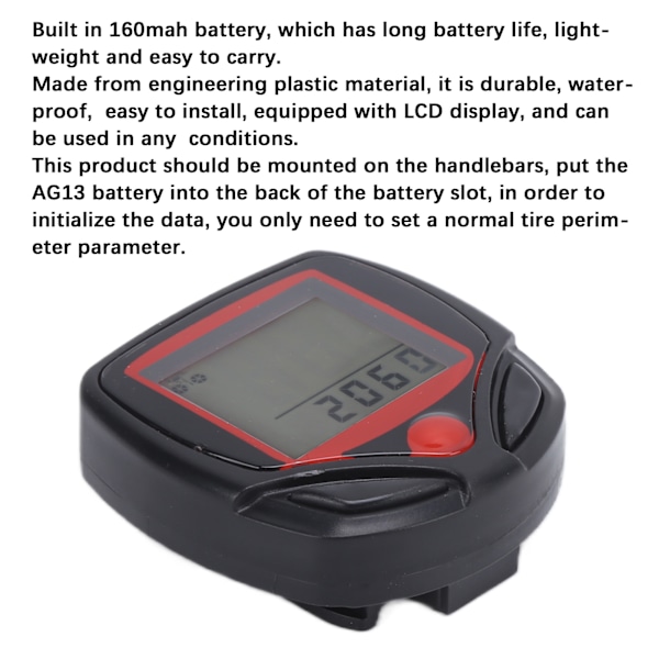 Cykeldator med LCD-skärm Vattentät Cykelhastighetsmätare Hållbar Bärbar Cykelmätare