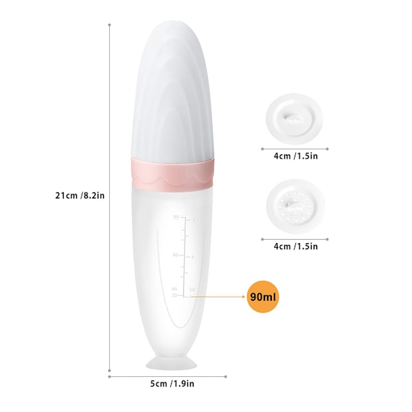 Matningssked i silikon för barnmat, ergonomisk design för enhandsanvändning, högkvalitativa och livsmedelssäkra material, stark försegling med A