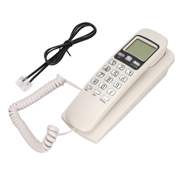 KXT777CID Sladdtelefon för väggmontering med kalender, LCD-display, återuppringningsfunktion, fast telefon med sladd för hotell, hem, kontor (Vit)