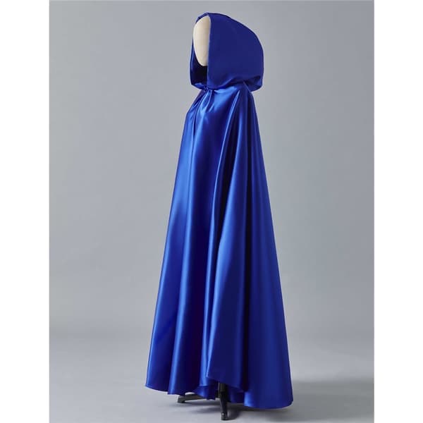 Brudkappe med hette for kvinner Brudekappe Poncho Full lengde (170) Blå Sateng Hette Kappe Halloween