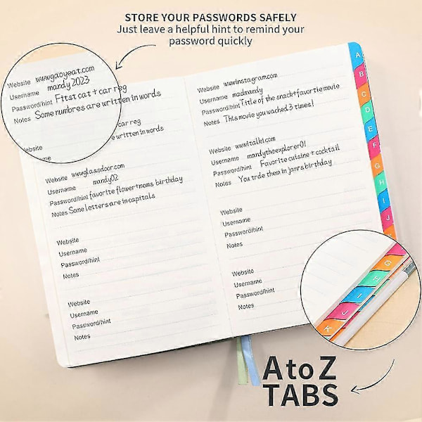 Password Book with Alphabetical Tabs for Seniors, Internet Website Password Notebook