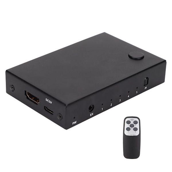 18Gbps HD Multimedia Interface 2.0 5x1 Switch 5 ingångar 1 utgång Switch Selector med fjärrkontroll och laddningskabel
