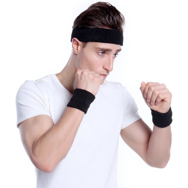 3Pack Sweatbands Urheilullinen pääpanta miehille ja naisille - kosteutta siirtävä, urheilullinen puuvillainen froteekankainen hikinauha tennikselle, koripallolle, juoksulle, kuntosalille, White
