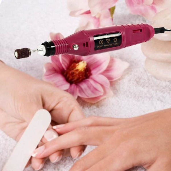 Professionell Nagelkonst med Portabel Nagelfil, Lättviktsdesign Multifunktionellt Nagelverktyg för Justerbar Hastighetskontroll (Rosröd)