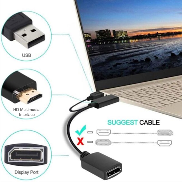 HD Multimedia Interface till DisplayPort Kabeladapter med USB-ström 3840x2160 60Hz 25cm Lång Videoadapterkabel