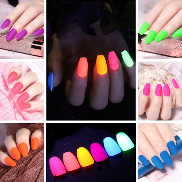 Gradient Färg Gel Naglar, Akryl Lösnaglar Med Skyddande Gel-finish För Kvinnor Och Flickor, Lätt Att Applicera Neon Fluorescens Naglar 12 Olika Storlekar
