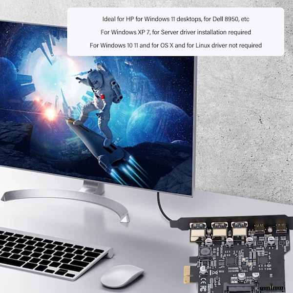 PCIe till USB 3.2 Gen 2-kort 20 Gbps 3 USB Typ A 2 USB Typ C 5-portars PCI Express-expansionskort för Windows, Linux och OS X PC