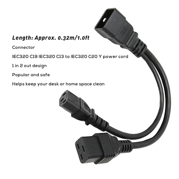 IEC320 C19 IEC320 C13 till IEC320 C20 Strömkabel Professionell Standard Y-splitterkabel för Dator HDTV Monitor